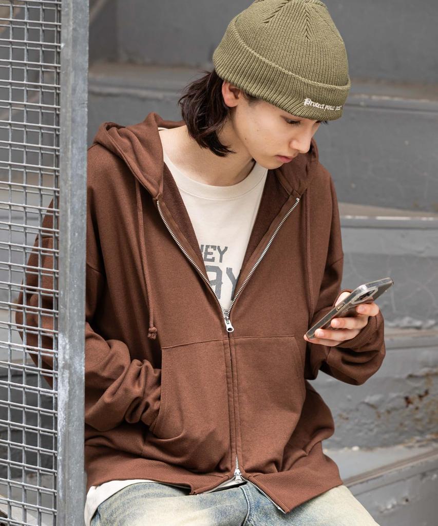 WEGO Unisex Compact Fit Double Zip Zip Autumn Long Size Brown Hoodie, Sweatshirt, Hoodie, Outerwear, Clothes, Sleeve, Gift, Men's, L,