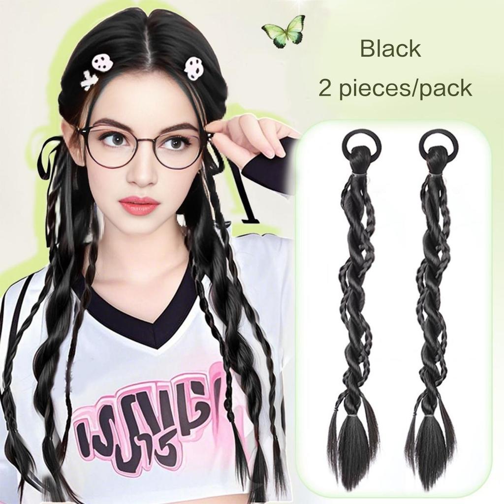 2pcs Fashion Braid Head Rope Wig Playful Girls Handmade Fishbone Twist Braids High Ponytail Hair Accessories for Woman Daily Use