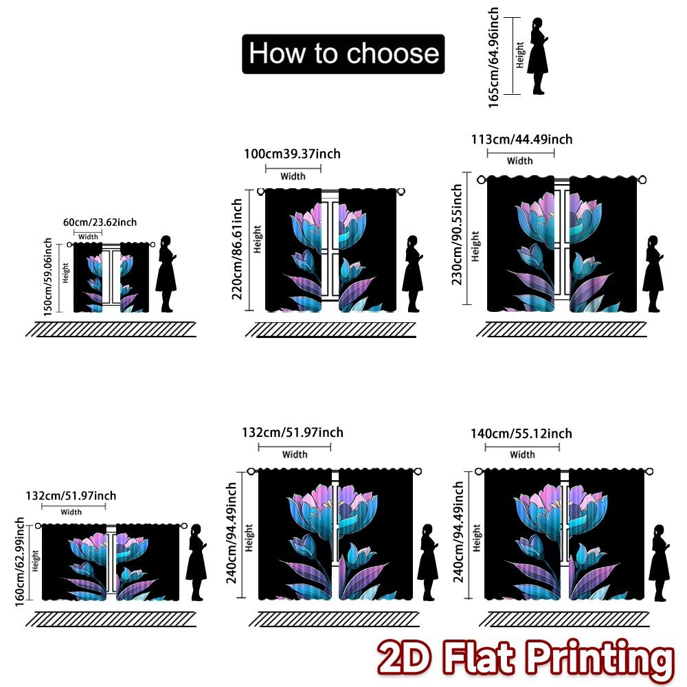 Set Of 2 Flat Printing Curtains Without Rod Glow Gradient Flower Valentine Is Day Festival Creative Versatile Durable Curtain Made Polyester