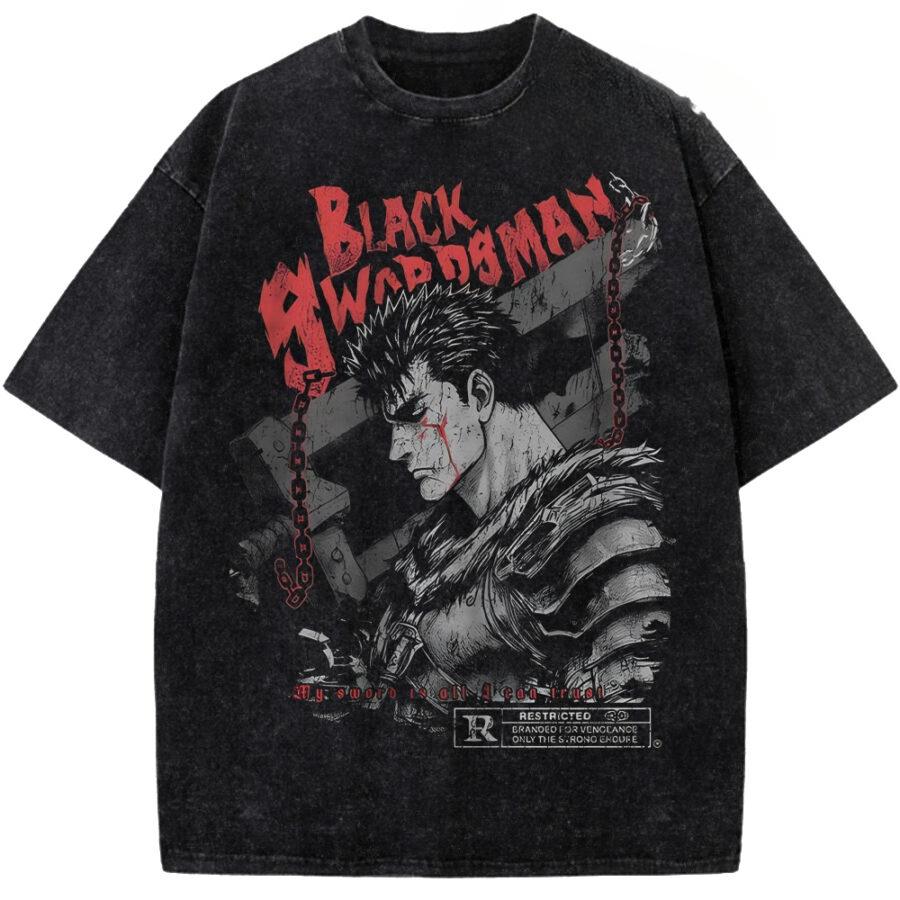 Camiseta Estampada de Guts de Anime Berserk para Hombre y Mujer Manga Corta Camisetas de Algodón Camiseta Lavada Vintage Harajuku Casual Camiseta Oversize