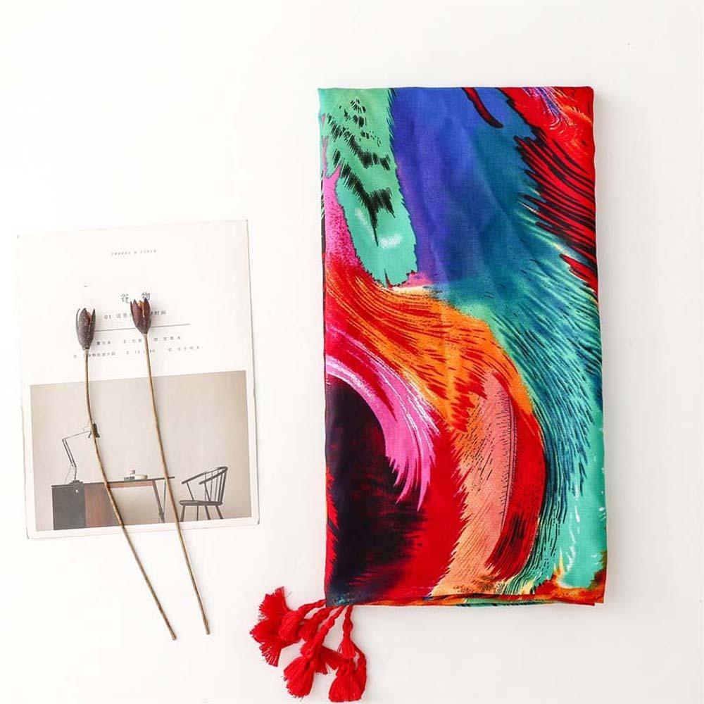 Cotton Spring Silk Scarf Breathable Big Pattern Headscarf Fashion Square Hijab Scarf  Beach