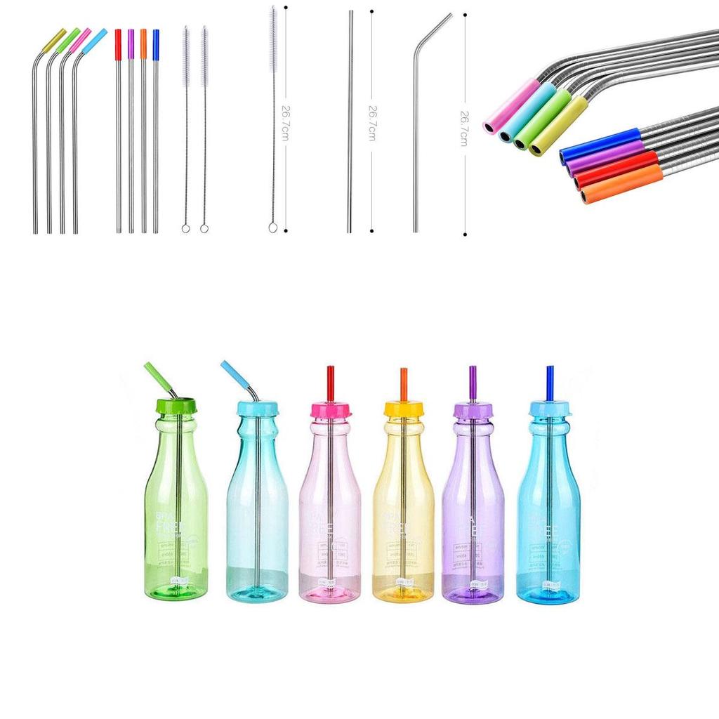 Elegant And Durable 8 Pcs Stainless Steel Metal Drinking Straws With Silicone Tips