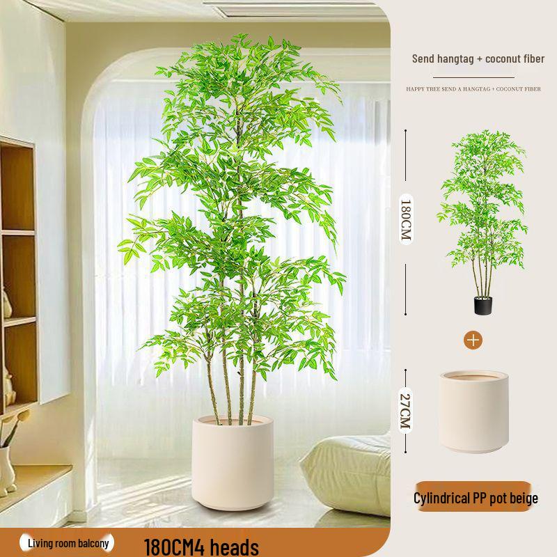 High-End Nandina Domestica Floor-Standing Faux Green Plant for Indoor Decoration