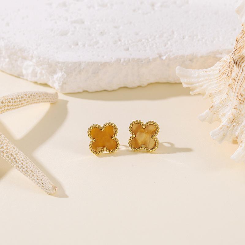 Titanium Steel Clover 13MM Stud Earrings, Stainless Steel Fadeless, Minimalist Versatile High-end Lucky Style