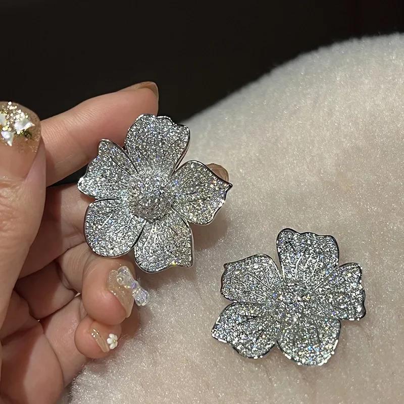 CAOSHI Gorgeous Flower Stud Earrings for Women Fashion Noble Party Jewelry with Brilliant Zirconia Aesthetic Luxury Accessories