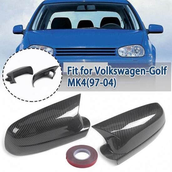 2# Carbon Fiber OX Horn Mirror Cover Caps For VW Jetta Golf Mk4 Passat 1999-2004