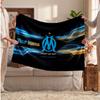 Olympique Marseille FC Personalized Fleece Blanket With Football Logo, Custom Name Text Soft Warm Home Throw Blanket