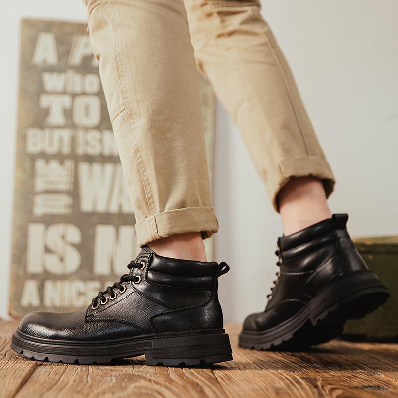 Fashion Men Retro Work Ankle Boots Winter Thick Bottom Casual ankle Boots Leather Chelsea Desert Waterproof Boots Male cotton shoes