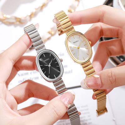 Orologio al Quarzo Ovale da Donna Acciaio Inossidabile Cinturino in Bambù Studentesca Tempo Libero Orologio da Polso