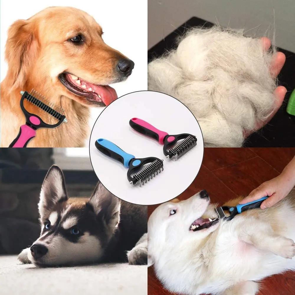 Cat Hair Removal Comb Dog Hair Removal Brush Stainless Steel Double Sided Pet Grooming Brush Removing Tangles Cat Accessories