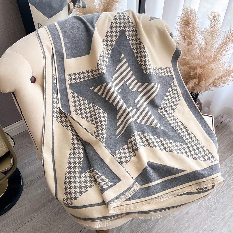 Qiandongge Versatile Contrasting Colors, Double-Sided Imitation Cashmere Scarf, Winter High-End Warm Shawl