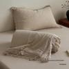 French Retro Cotton Linen Summer Quilt Set with Lace Trim - 4 Piece Girls' Elegant Cool Quilt Set