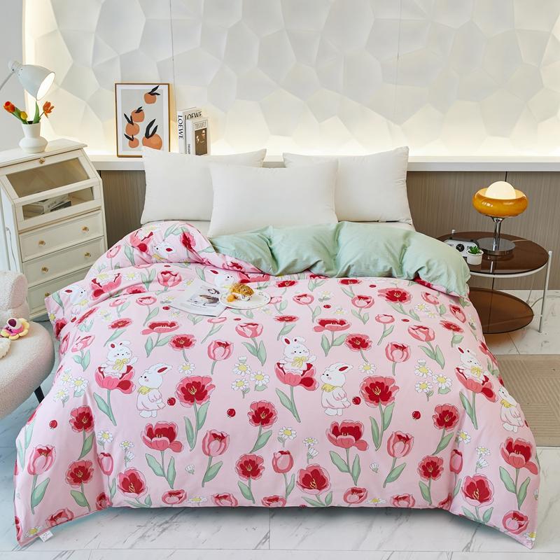 Garden Colorful Floral Pattern Quilt Cover 1Pc 100% Cotton Luxury Duvet Cover Skin-friendly Soft Easy Care Queen Size Bedding
