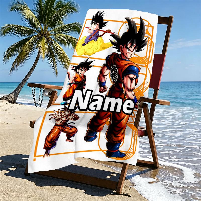 Custom Name Personalized Anime Print Beach Towel, for Trip Camping Beach Party Home Decor, Birthday Gift for Family & Friends
