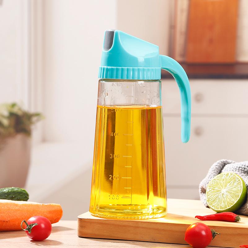 Automatic Opening Glass Oil & Vinegar Dispenser with Handle Grip - Large Capacity for Kitchen Use