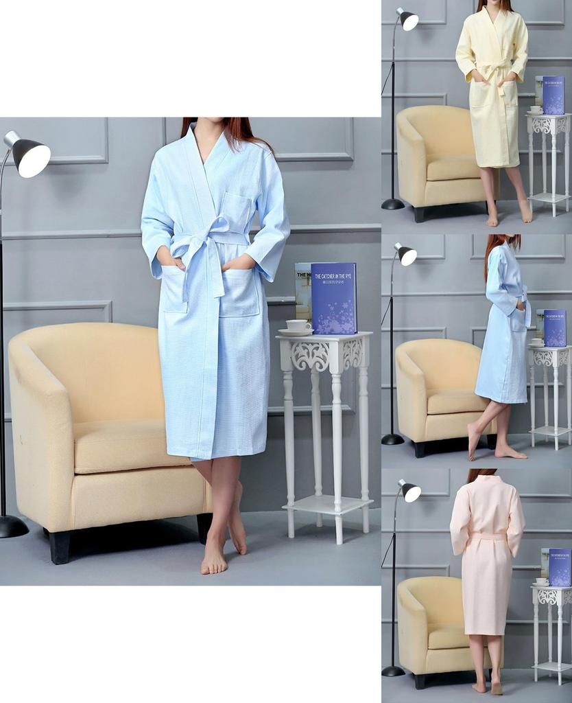 Hotel Cotton Waffle Weave Bathrobe With Embroidered Logo For Spa And Hospitality Use