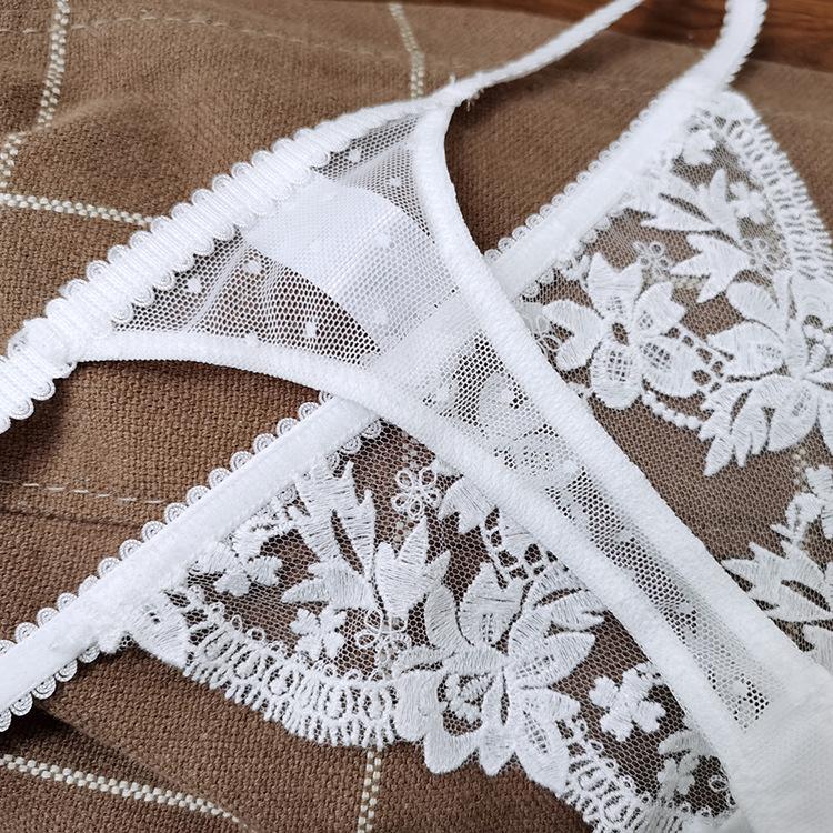 Sexy Low Rise Thong for Women - Lace Floral Embroidery Sheer Lingerie