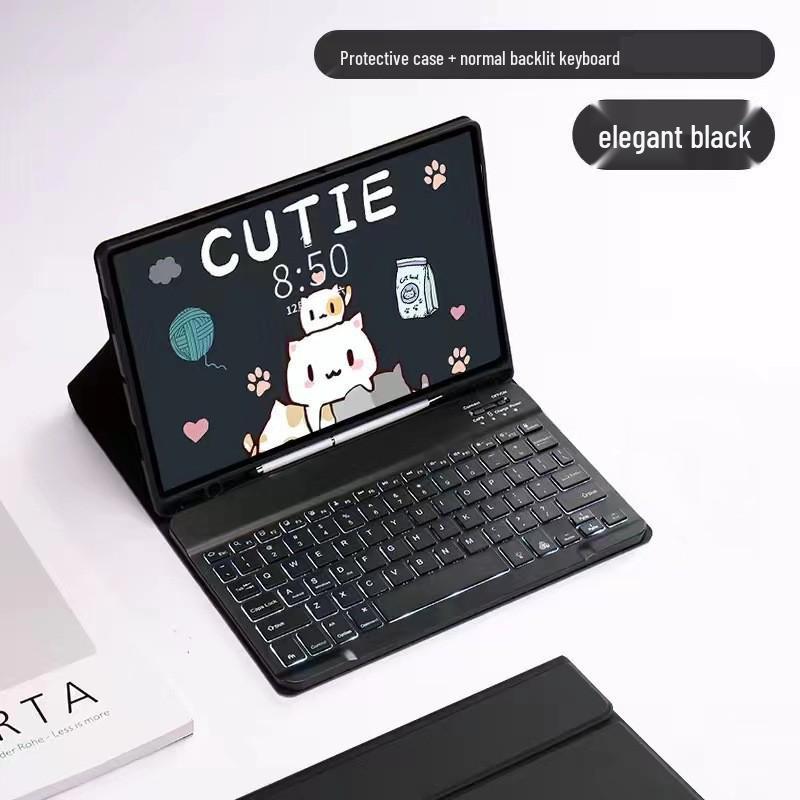 Samsung A7 Lite Tablet Bluetooth Keyboard with Magnetic Leather Case & Soft Silicone Protective Shell