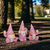 3 Pcs/Set Flower Gnome Figurines Collectible Dwarf Wearing Floral Hat Ornaments Desktop Gnome Statues for Home Cabinet Shelf Decorations