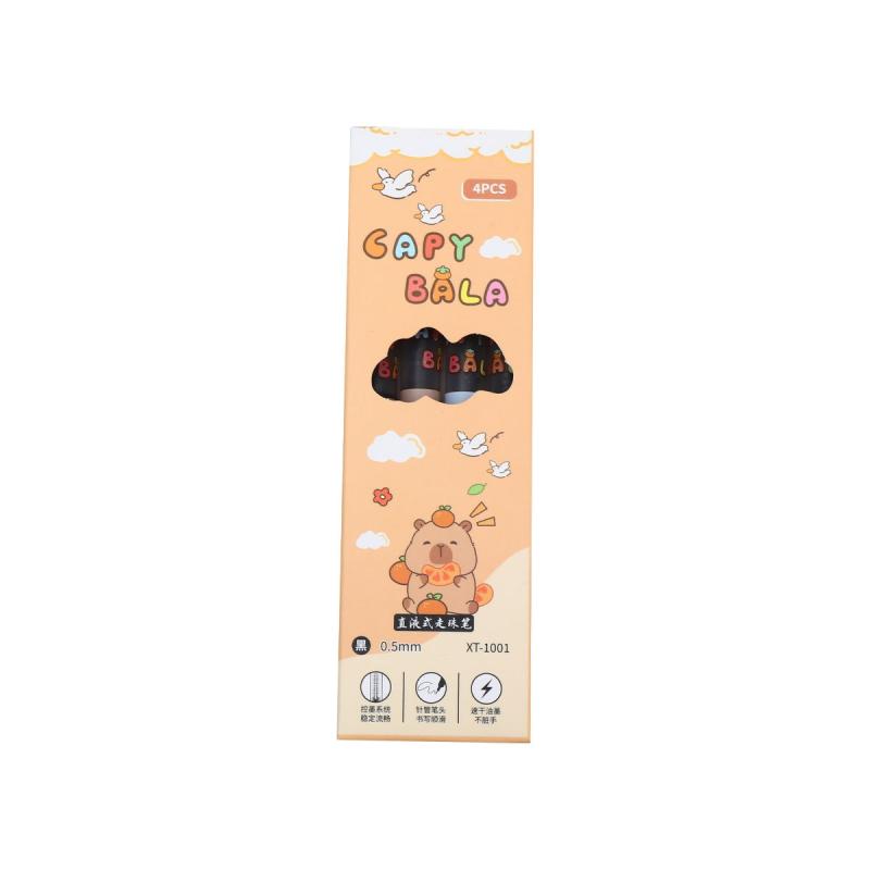 

4Pcs Kawaii Pen Set Cute Capybara High-capacity Direct Liquid Ballpoint Pen Quickly-Drying Office School Supplies Stationery