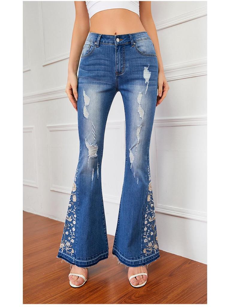 Women's 3D Embroidery Flare Jeans