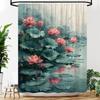 Lotus Shower Curtain Asian Chinese Japanese Oil Painting Green Leaves Elegant Floral Botanical Aesthetic Women Girls Bathroom