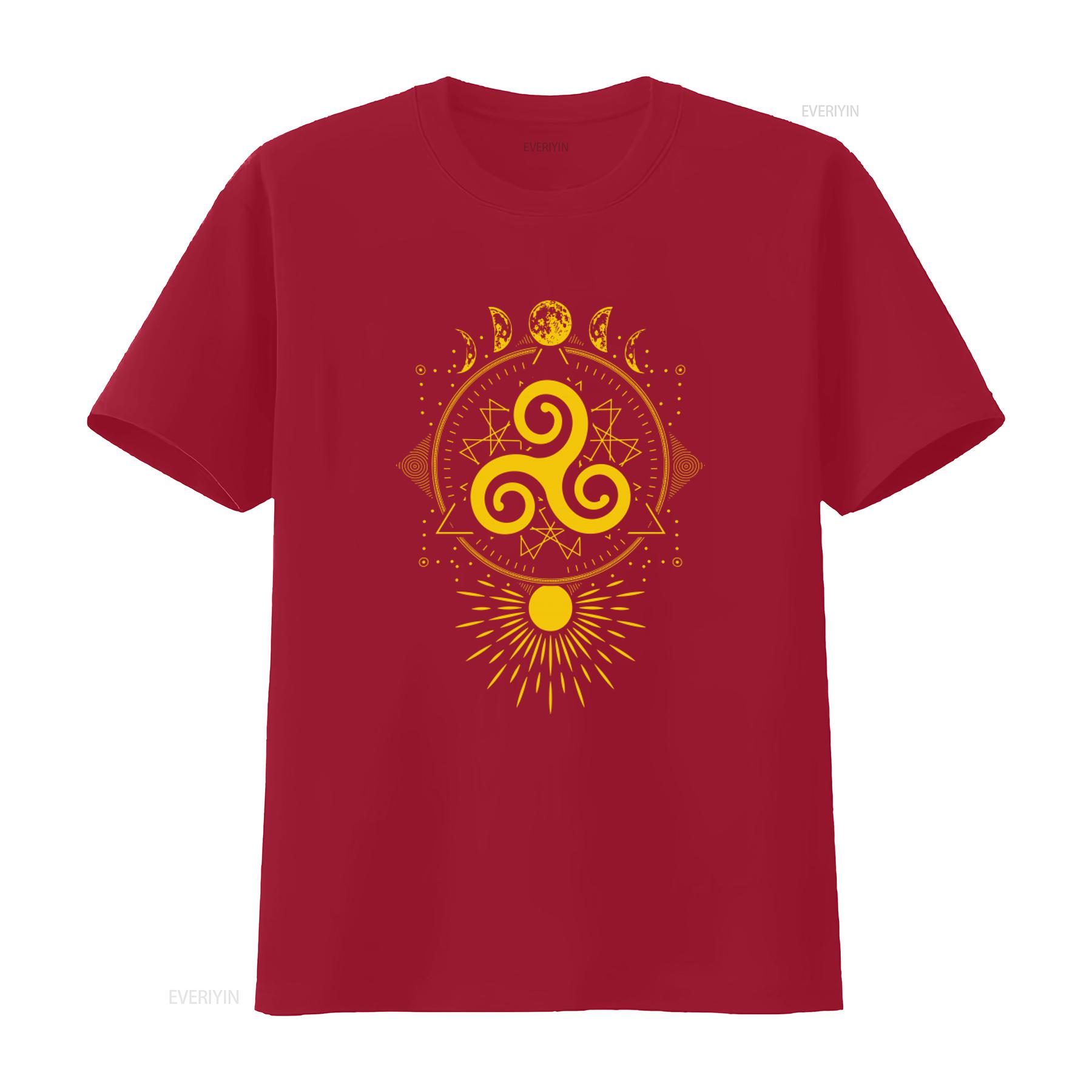 Mystical Triskele Symbol Moon And Sun Mandala Geometry T Shirt vintage Washed Stretched fashion Stylish Soft designer clothes S