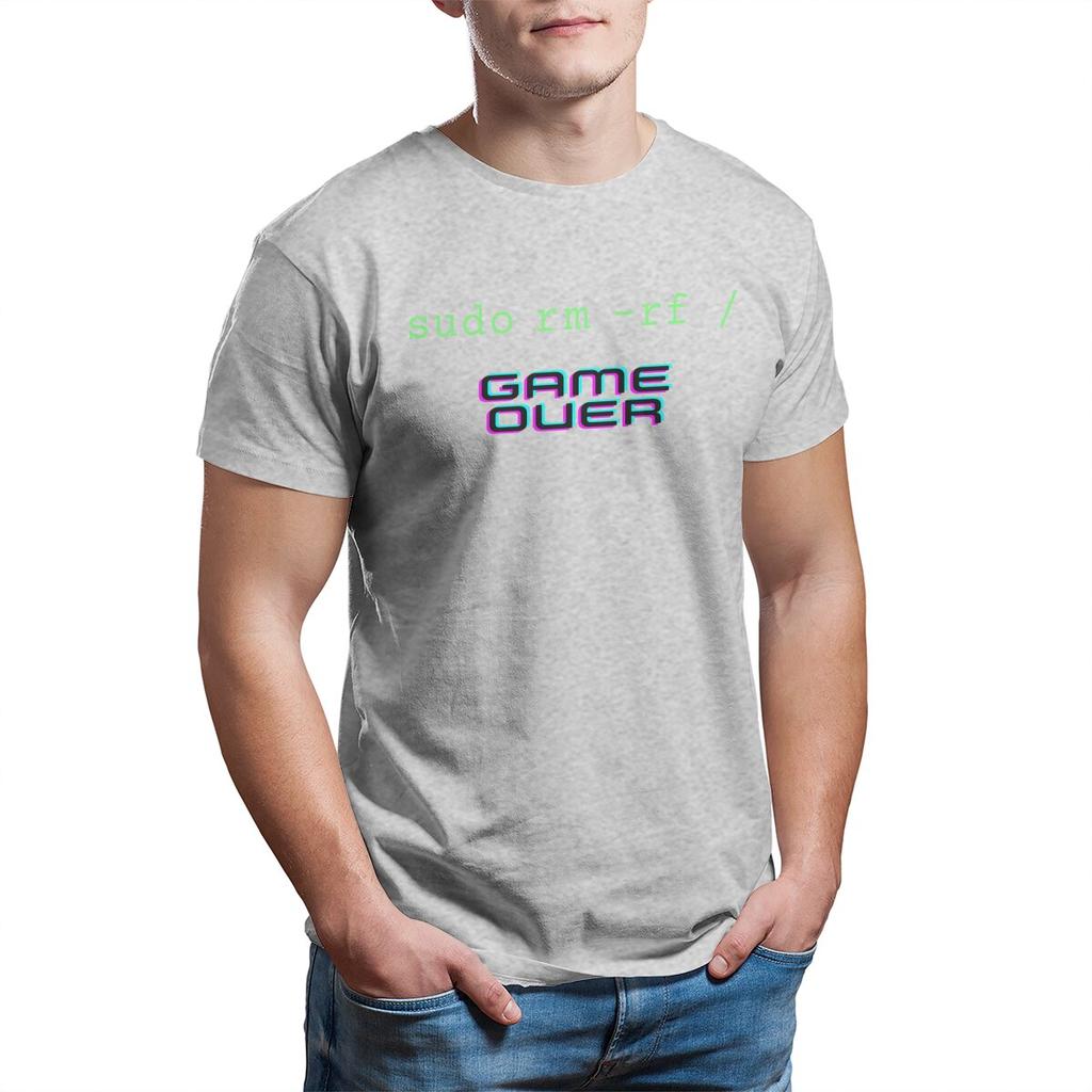 Sudo Rm -rf  GAME OVER Linux Command Geek Nerd Terminal Ubuntu Computer 100% Cotton Clothing Printed Plus Size T-Shirt for Man