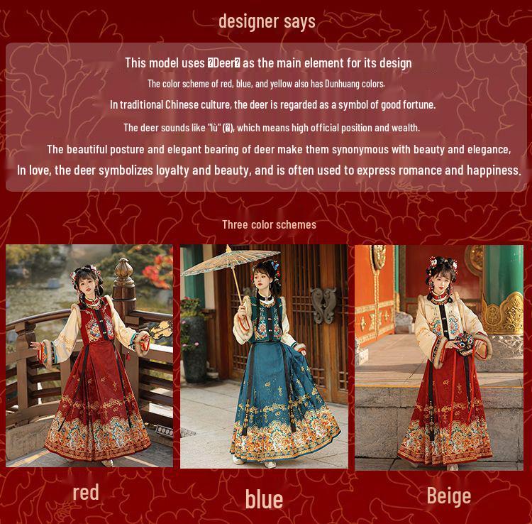 Ming Dynasty-Inspired Hanfu Women's Embroidered Bijiya Stand Collar Mamian Skirt with Velvet - Autumn/Winter Set