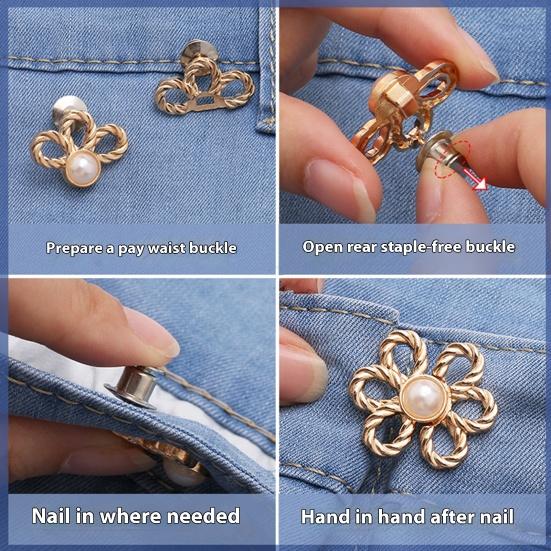 4 Pcs Flower Jeans Buttons Pant Waist Tightener Detachable Decorative Waist Buckles Adjustable No-Sew Pants Clips for Loose Jeans Pants Skirts