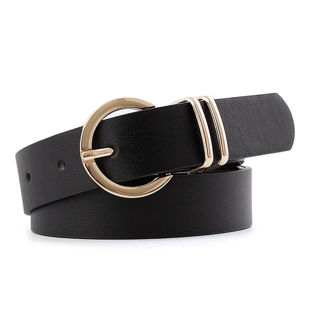 Gold Round Button Women's Belt PU Leather Leather Belt Vintage Waistband Belts Pants