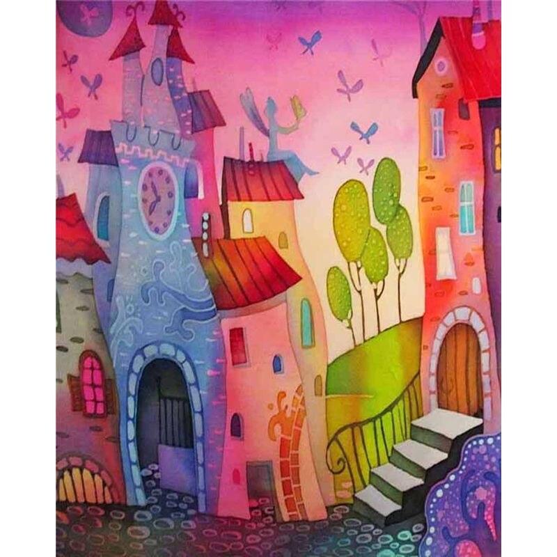 

Алмазная картина Розовый цветок Полная круглая алмазная вышивка Красочный дом Пейзаж Вышивка крестом Украшение для дома Full Round 20x30CM