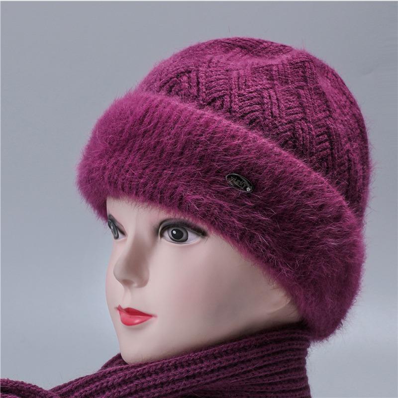 Hut für alte Dame Damen Großmutter Winter Kaninchengarn Wärme Mutter Mittleres Alter Ältere Menschen mit Samt für Kälteschutz Hut für alte Dame