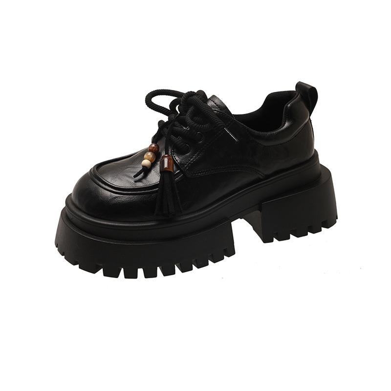 Leather Big Head Small Leather Shoes Thick Sole Height Increase Small Women's Shoes Thick Heel Mary Jane Shoes Single Shoes