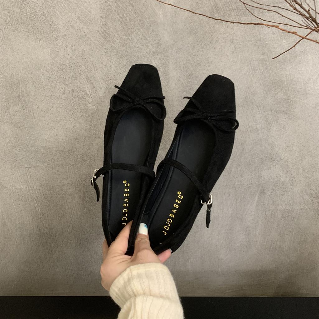 French Retro Suede Ballet Single Shoes Women's 2025 Autumn New Korean Version One-word Strap Flat Mary Jane Women's Shoes