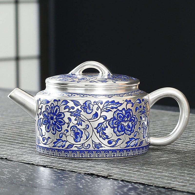 One Pot And Two Cups Of Entangled Lotus, Ceramic Silver Tea Set, Gift Portable Kung Fu Tea Set, Gift Box, Souvenir