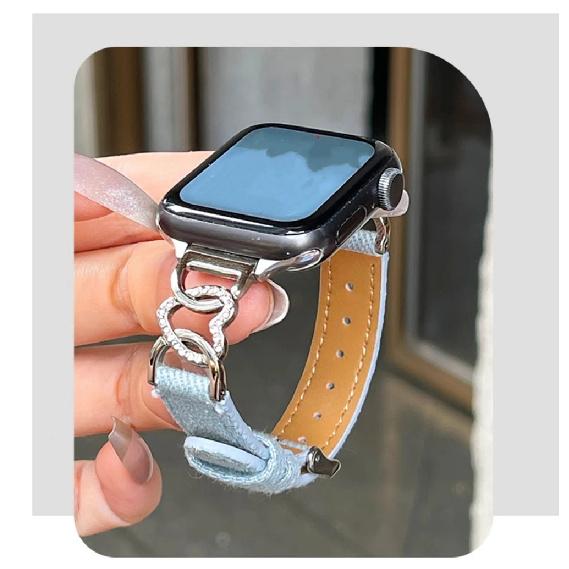 Denim heart Leather loop Correa For Apple Watch band Series 10/9/8/7/6/5 38mm 40mm 41mm 42mm 44mm 45mm 46mm 49mm Strap