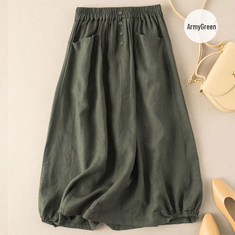 

Испанская литературная хлопково-льняная миди-юбка для женщин - Излишки летней моды M [85-100 jin] армия зеленый