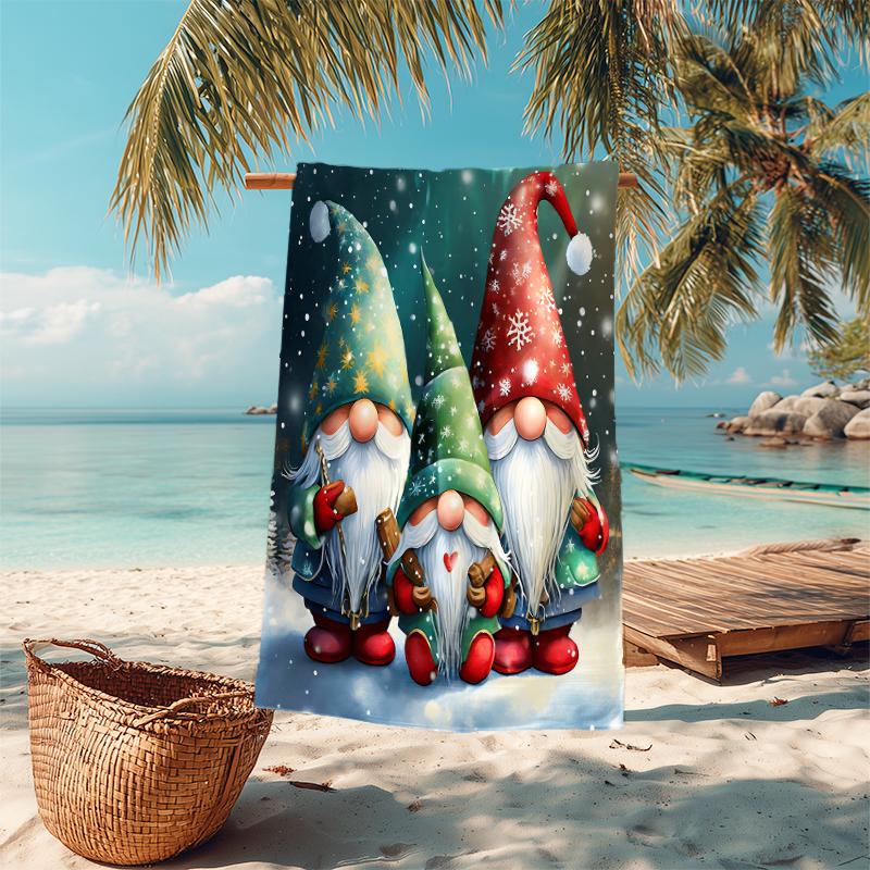 1Pc Christmas Gnome Celebration Beach Towel Microfiber Beach Towel Thin Absorbent For Beach Swimming Yoga Bath Sports