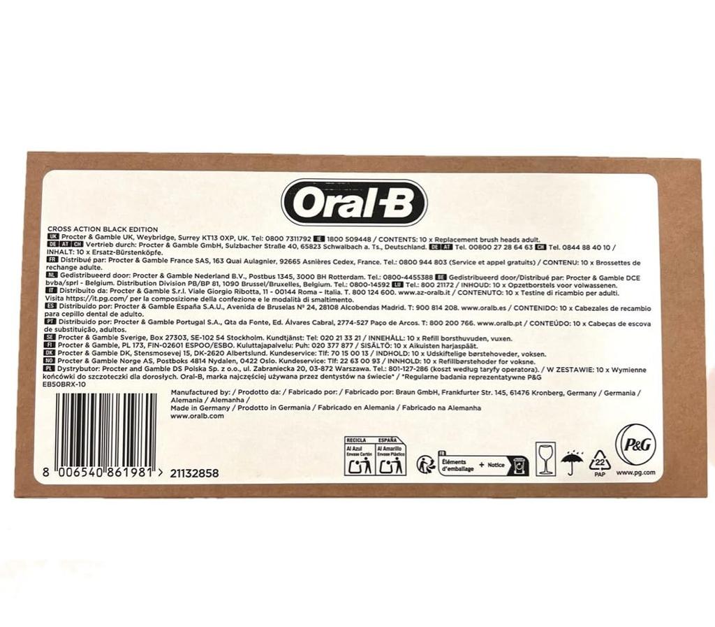 Braun Pro Brush Replacement Cross Genuine Box Oral-B Multi-Action Set, Action, EB50BRX-10, Black, 10-Pack, [Used]