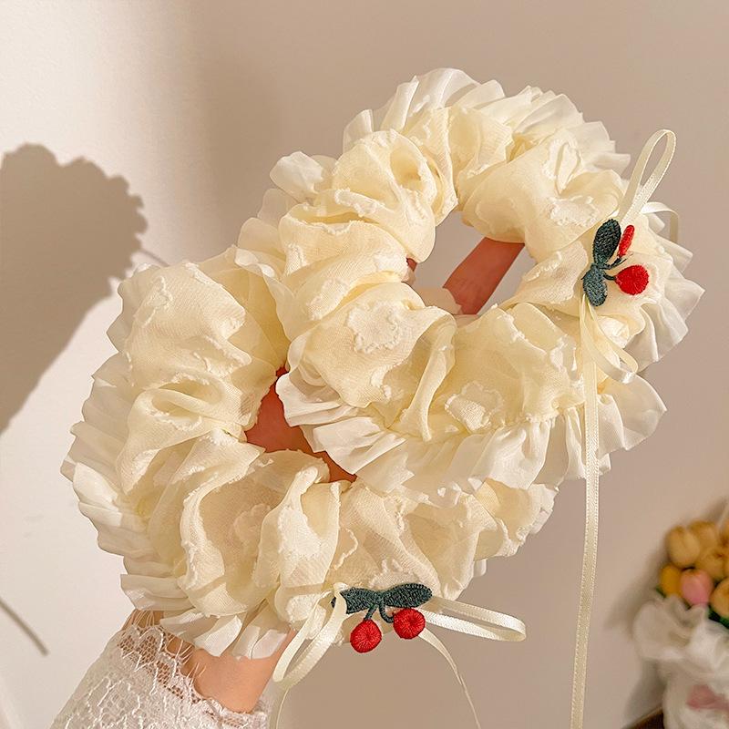 1 Stück Süße bestickte Kirschschleife Seidenband Haargummi für den großen Darm, High-End-Haarband im Ballettstil für Duttfrisur