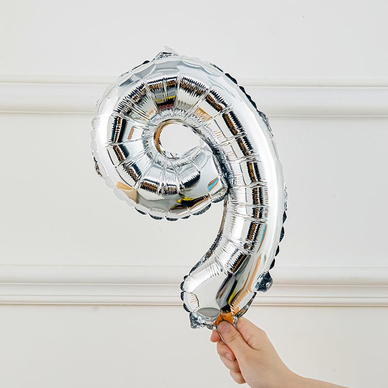 

16-Inch Gold And Silver Rose Gold Digital Aluminum Film Balloon Birthday Party Holiday Photo Props Scene Decoration Arrangement 16 inch silver number 9