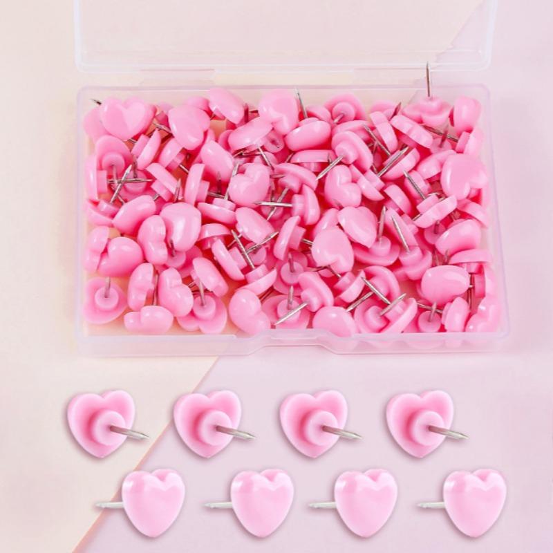 50Pc Ins Pink Creative Heart Peach Heart Small Flat Head Push Pin Soft Wooden Board Photo Wall Map I-nail Office School Supplies