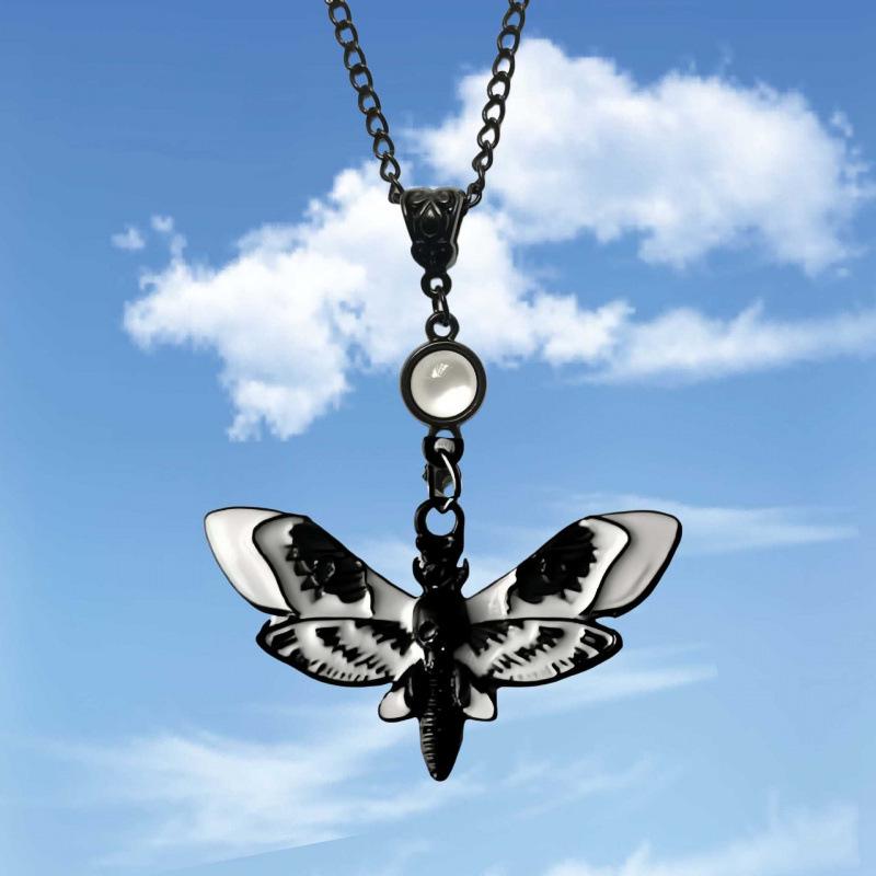 Gothic Black Moth Necklace: Insect Jewelry Halloween Gift