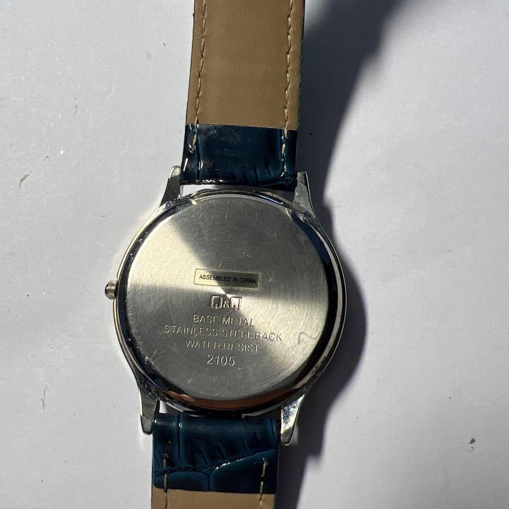Used Q&Q Citizen Watch Quartz Day Date Blue Dial Leather Band