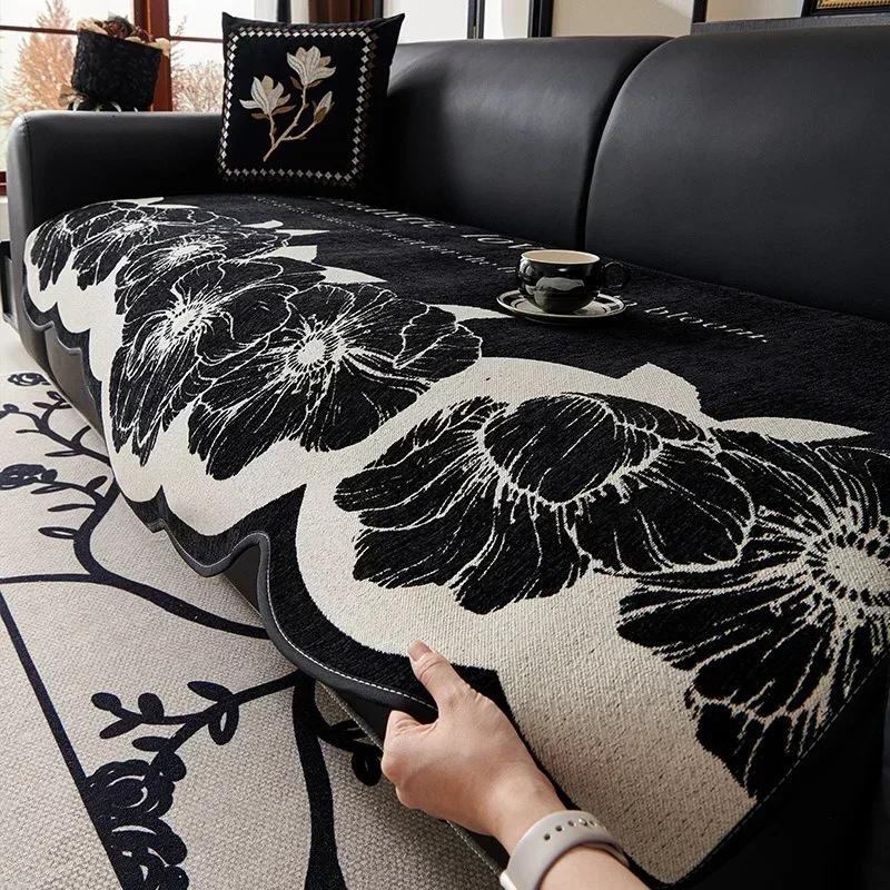Thicken Chenille Sofa Cushion for Living Room Irregular Shape Non-slip Couch Cover INS Flowers Sofa Towel Seat Pad Sofa Mat