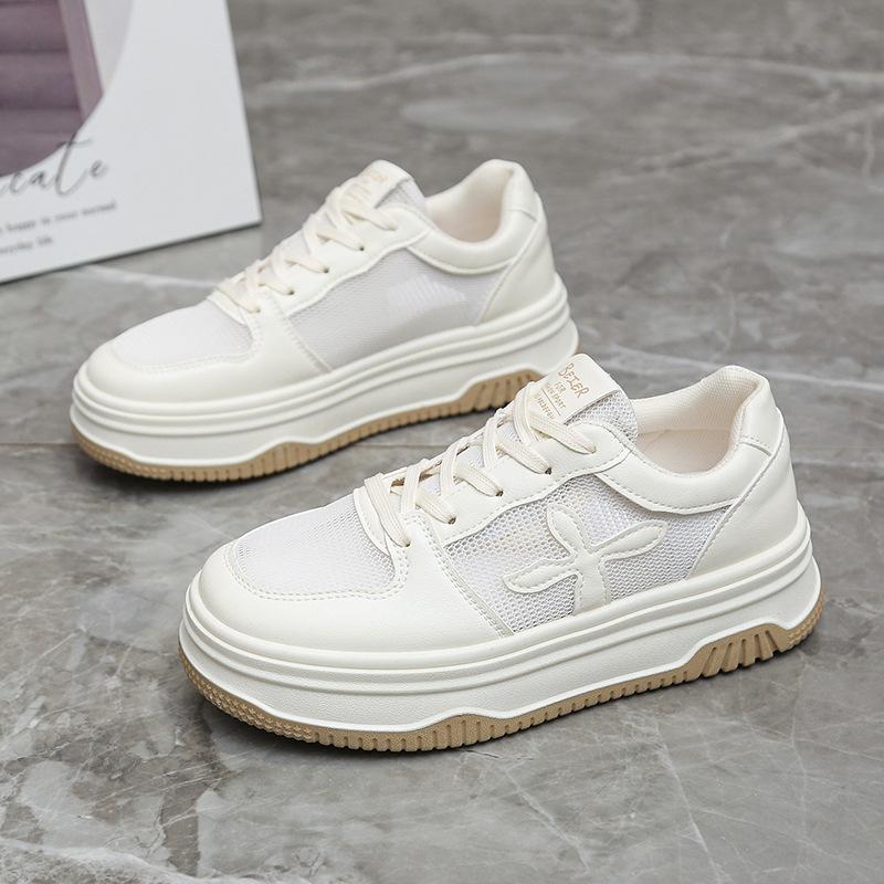 

Platform white shoes women s 2025 spring and summer new breathable mesh lace-up versatile student sports ins tide board shoes 35