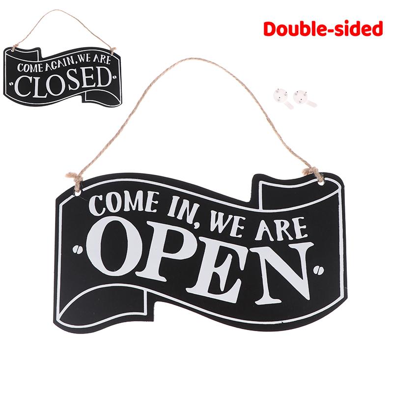 Double Sided Open Closed Sign Hanging Wooden Board With Rope For Business Shop Door Store Hours Status Tag European Style