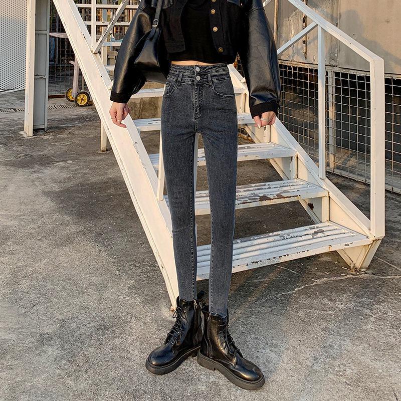 High-Waisted Women's Slim Fit Skinny Jeans - Elastic Pencil Pants for Spring, Autumn, Winter 2020