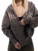 Y2K American Trendy Letter Print Loose Zip-Up Hoodie